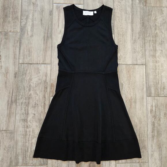 A.L.C. Kerry Ponte Knit Fit-and-Flare Dress Womens M Black Workwear Chic Minimal - Picture 3 of 10